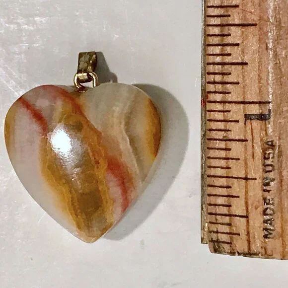 Vintage Agate Heart Pendant, Earthtones - Picture 4 of 5